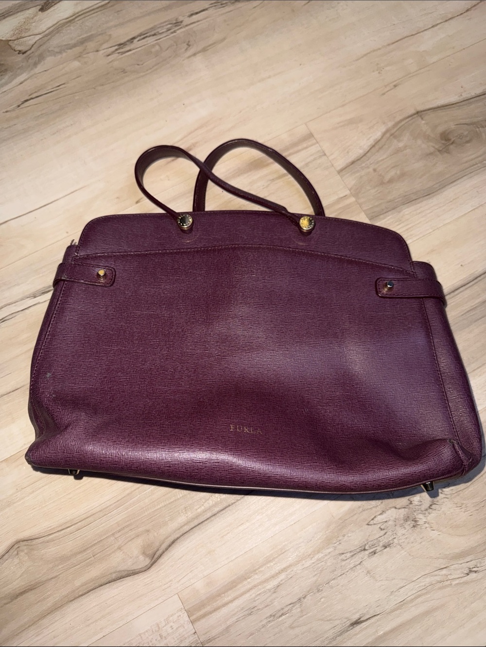 Furla Plum Leather Tote with Gold Hardware